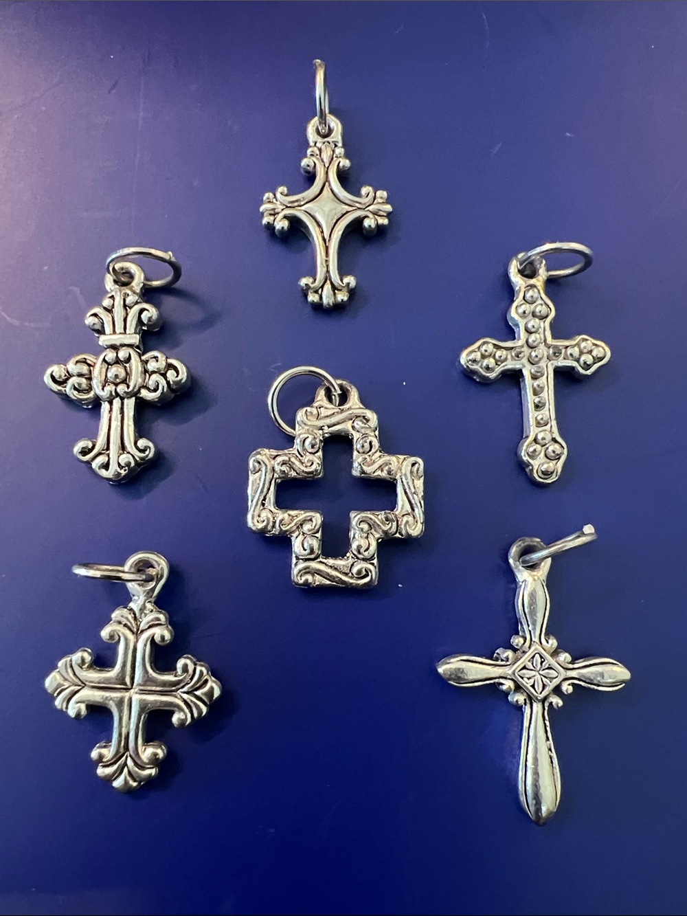 Beautiful Silver-Tone Cross Pendants (Lot of 6) Classic Silver Finish